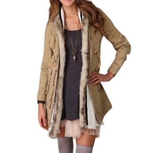 Free People We The Free Boho Field Parka Fur Trim Utility Jacket in Khaki